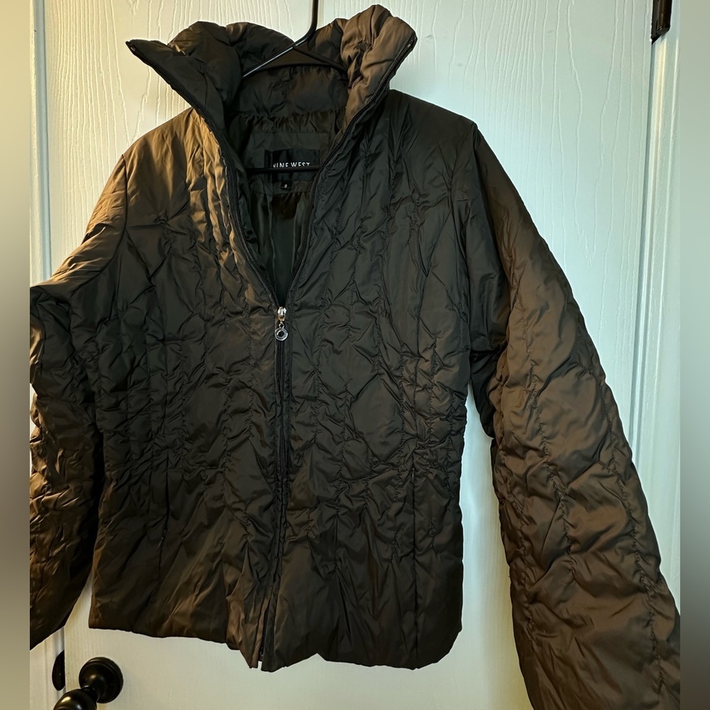 Nine West black puffer winter coat jacket full zip women’s small zipper‎ pockets - Picture 2 of 8